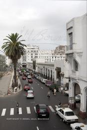Image du Maroc Professionnelle de  Le boulevard Mohammed V (ex la gare). A droite le marché central de Casablanca figé depuis les années 30, il dispose de 3 entrées faisant face, Lundi 6 Juillet 2009. (Photo / Abdeljalil Bounhar)

